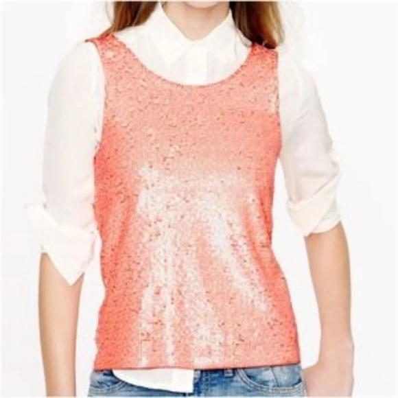 J. Crew Neon Peach Pink Sequin Tank Top S - Picture 1 of 5